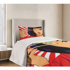 Pop Art Style Girl with Sushi Bedspread Set
