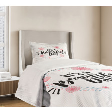 Floral Wreath Modern Text Bedspread Set