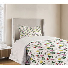 Colorful Rose Buds Leaves Bedspread Set