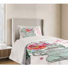 Lets Have Some Spring Tea Text Bedspread Set