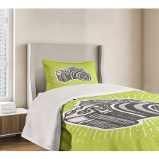 Sketch Style Camera Design Bedspread Set