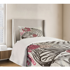 Zebra Head Say Cheese Words Bedspread Set