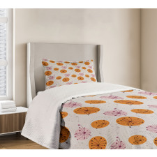 Pink Orange Spots Flowers Bedspread Set