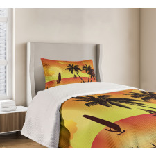 Coconut Palms and Surfer Bedspread Set