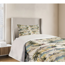 Pastel Hawaii Island Scene Bedspread Set