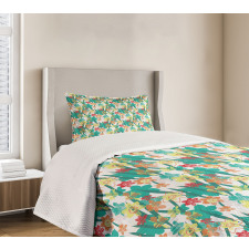 Colorful Flowers and Leaf Bedspread Set