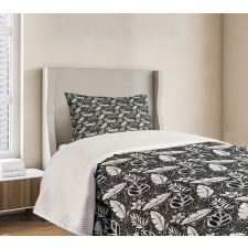 Monochrome Flowers and Dots Bedspread Set