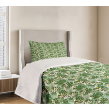 Flowers and Fern Leaves Bedspread Set