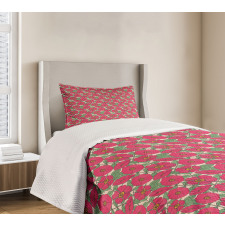 Pink Dog Roses Leaves Bedspread Set