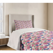 Butterflies Pink Flowers Bedspread Set