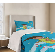 Cartoonish Sky at Night Bedspread Set