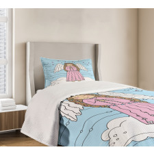 Doodle Girl on Cloud Bedspread Set