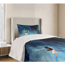 Flying Girl Rainy Sky Bedspread Set