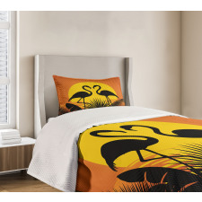 Sunset Flamingo Leaves Bedspread Set