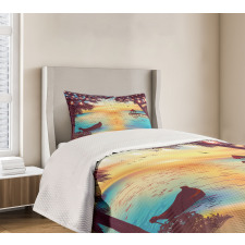 Calm Coast with Boat and Pier Bedspread Set