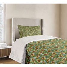 Halved Tropic Fruits Leaves Bedspread Set