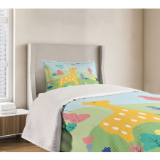 Cartoon Animal in Wildlife Bedspread Set