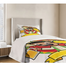 Man with a Beer and Taco Bedspread Set