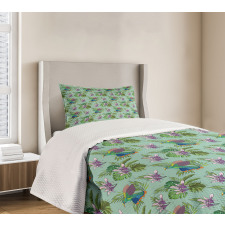 Hummingbird Monstera Leaves Bedspread Set