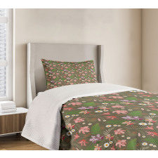 Daisy Hibiscus Fern Leaves Bedspread Set