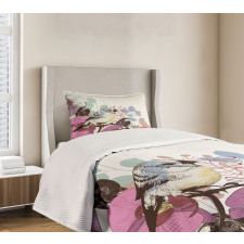 Bird Perched on Flowers Bedspread Set