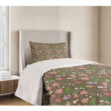 Ferns and Flowers Design Bedspread Set