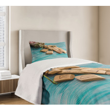 the Image of Wooden Pieces Bedspread Set