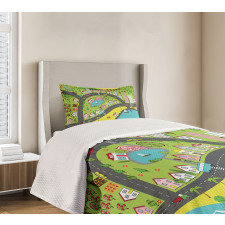 Landscape of Urban and Suburbs Bedspread Set