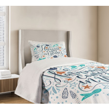 Hand-drawn Phrase Fish Bedspread Set