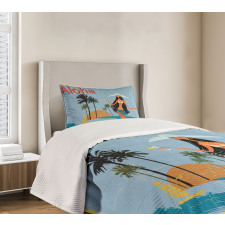 Brunette Hair Hawaiian Lady Bedspread Set