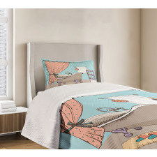 Bathroom Tub Illustration Bedspread Set