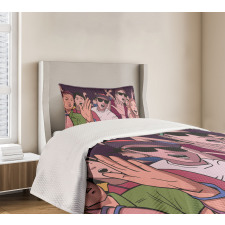 Music Festival Cartoon Image Bedspread Set