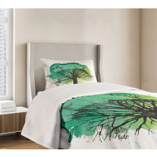 Blended Watercolor Leaf Bedspread Set