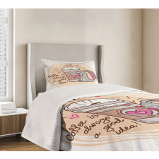 Coffee Lover Rabbit Words Bedspread Set