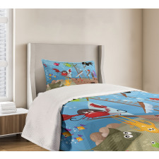 Ship Underwater Animals Bedspread Set