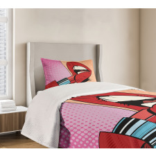 Halftone Comic Pop Art Girl Bedspread Set