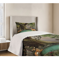 Abstract Deer and Tree House Bedspread Set