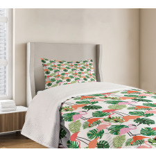 Hipster Flamingo Monstera Bedspread Set