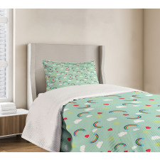 Rainbow Sky Clouds Heart Bedspread Set