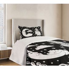 Vintage Cartoon Monochrome Bedspread Set