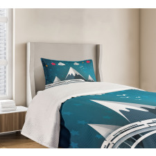 Cartoon Style Mountains Bedspread Set