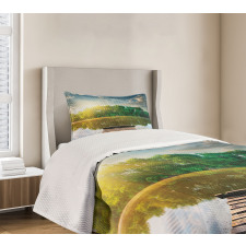 Old Pier Tranquil Sunrise Lake Bedspread Set