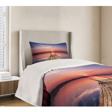 Panoramic Lake Old Pier Sunset Bedspread Set