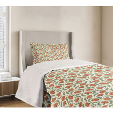 Carnations Curlicue Leaves Bedspread Set