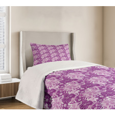 Purple Tones Floral Pattern Bedspread Set