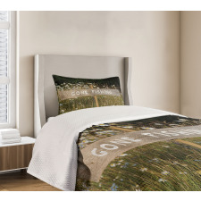 Sign Pole Among Field Bedspread Set