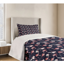 Modernistic Delicate Flowers Bedspread Set