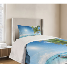 Wooden Boat on Exotic Beach Bedspread Set