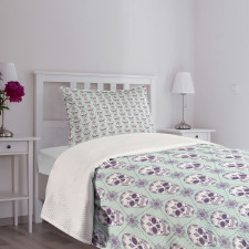 Floral Damask Skulls Bedspread Set