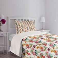 Lilies Blossoms Skull Bedspread Set